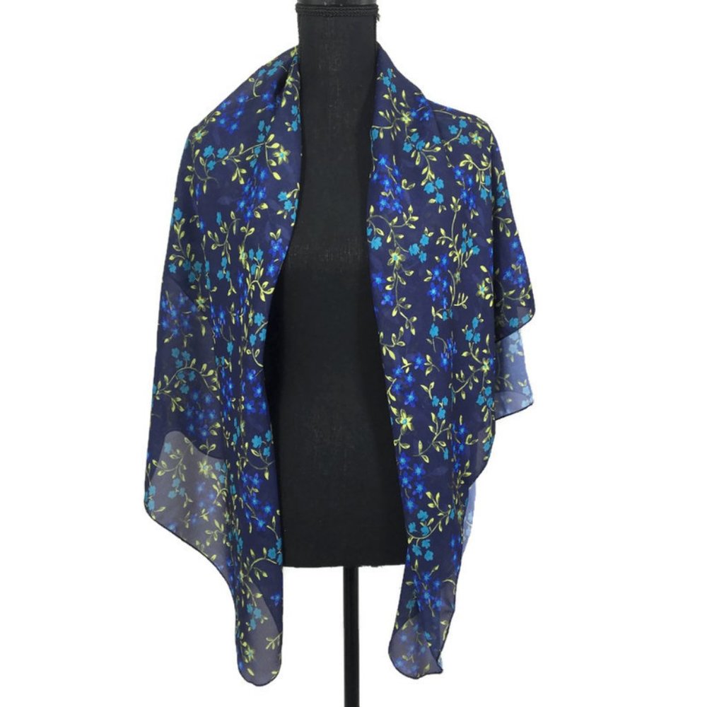 NWOT Christina Blue Floral Sheer Scarf Wrap Green